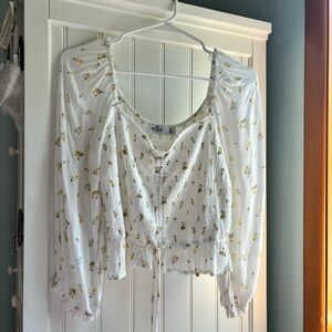 Hollister White Blouse with Yellow Flowers
